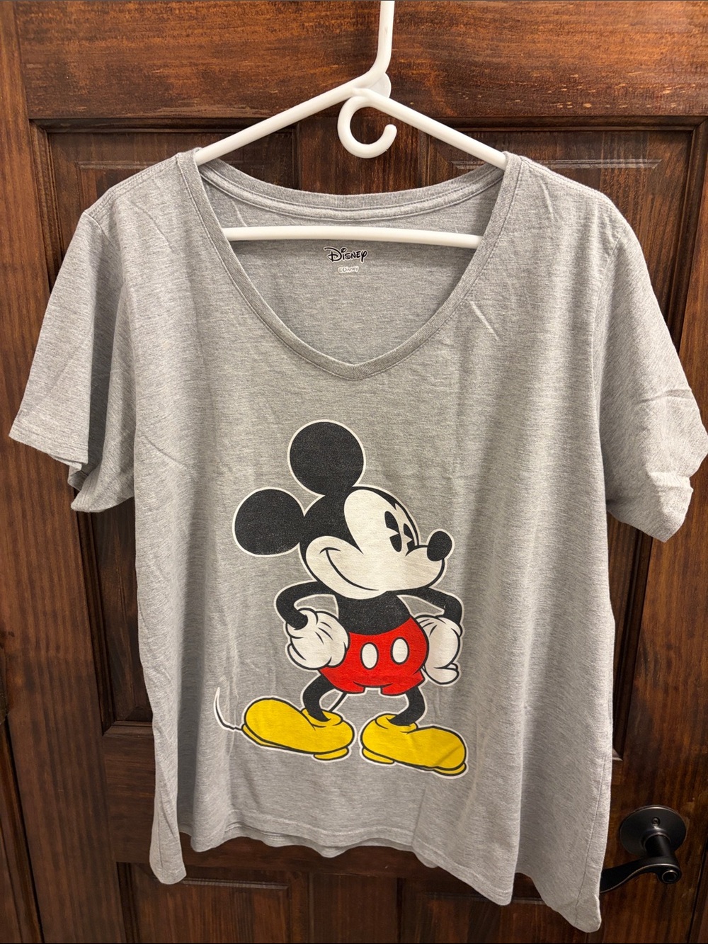 Disney Gray Mickey Mouse Graphic Tee with Red & Yellow Accents